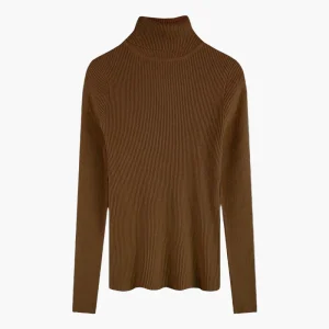 Pull col roulé côtelé à manches longues pour femme - Style élégant et polyvalent