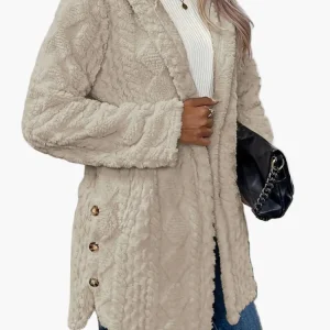 Veste doudou femme style décontracté avec capuche et boutons décoratifs – Idéale pour l'automne et l'hiver