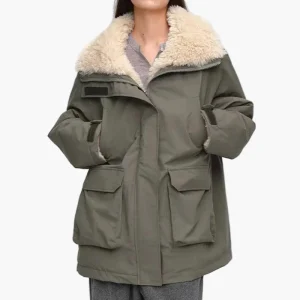 Manteau d'hiver femme style décontracté avec col doublé et poches larges