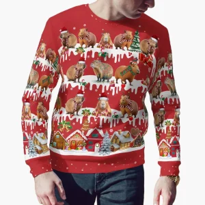 Sweat de Noël Homme Motif Capybara Festif Style Hiver Pull Original Fête et Cadeau