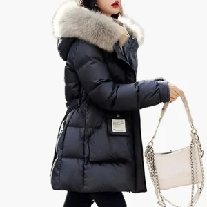 Manteau doudoune femme à capuche avec col fourrure style urbain hiver chaud