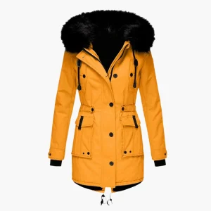 Parka d’hiver élégant pour femme – Style urbain chaud avec capuche en fausse fourrure