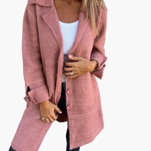Manteau Long Décontracté à Revers pour Femme – Style Élégant et Polyvalent