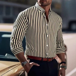 Chemise homme élégante à rayures verticales coupe décontractée style urbain