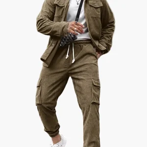Ensemble Décontracté pour Homme – Veste Chemise et Pantalon Cargo Style Urbain