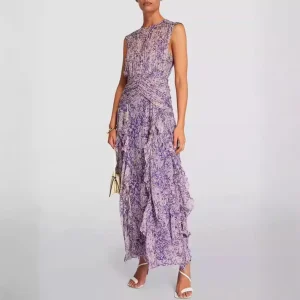 Lisa – Robe en Chiffon V-cou à Épaules Dégagées pour Femmes