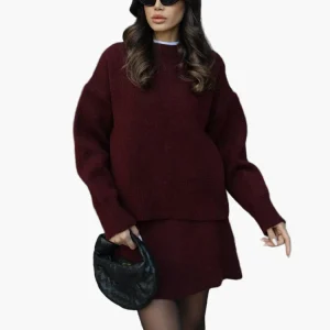 Ensemble Femme Élégant Pull et Jupe Style Décontracté Chic Automne Hiver