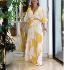Robe longue femme élégante à fleurs style bohème pour occasions estivales