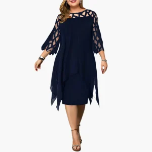 Robe midi élégante grande taille pour femme, manches en dentelle, style chic soirée ou cérémonie