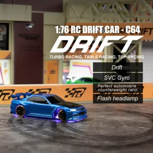 Voiture RC Drift 1:76 pour adultes et adolescents – Modèle C64, style turbo, idéale pour course sur table et drift