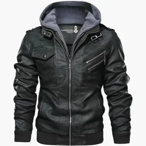 Veste Homme Style Motard Urbain avec Capuche Amovible – Design Moderne et Pratique