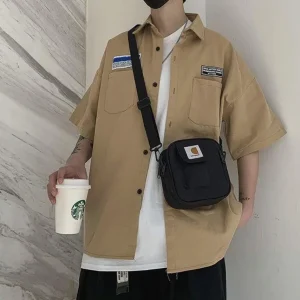 Chemise de travail oversize à manches courtes pour homme style streetwear urbain