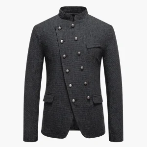 Veste habillée style militaire pour homme à boutons décoratifs, coupe élégante, idéale pour soirées et événements formels