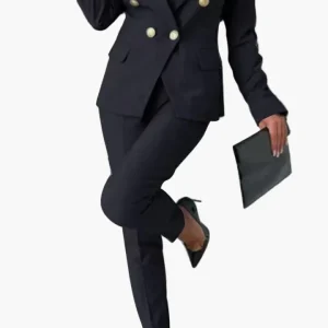 Tailleur Femme Élégant à Double Boutonnage Style Professionnel Affaires et Soirées