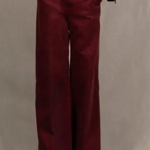 Pantalon Femme Large  en Velours Côtelé Bordeaux – Certitude