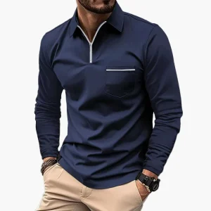 Polo à manches longues pour homme style classique avec poche poitrine, idéal pour le travail et les sorties