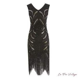 Robe Noire Arrondis Doré | Robe Gatsby à Franges