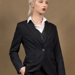 Veste Tailleur Femme Cintrée en Laine Bleu Marine - Conception