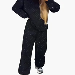 Ensemble décontracté femme style streetwear à motif à pois – Haut ample et pantalon large pour look tendance